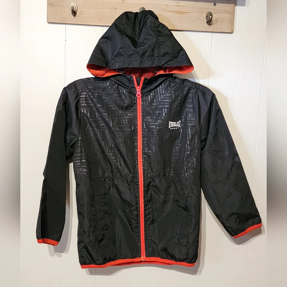 Everlast Sport Youth Jacket Lightweight Windbreaker Black Small 6 7 Hooded A956